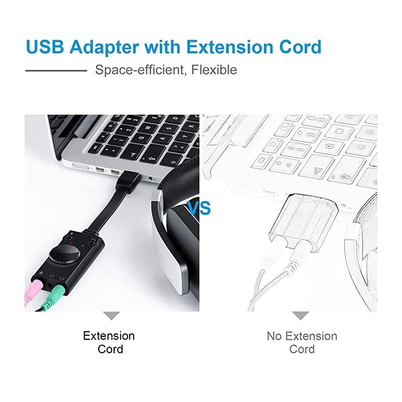 USB Sound Card,  USB External Stereo Sound Adapter Splitter Converter with Volume Control for Windows and Mac, Plug & Play, No Drivers Needed