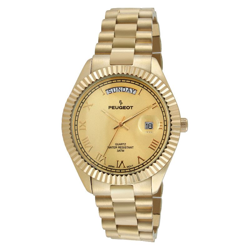 Men's Peugeot Coin Edge Bezel Bracelet Watch - Gold