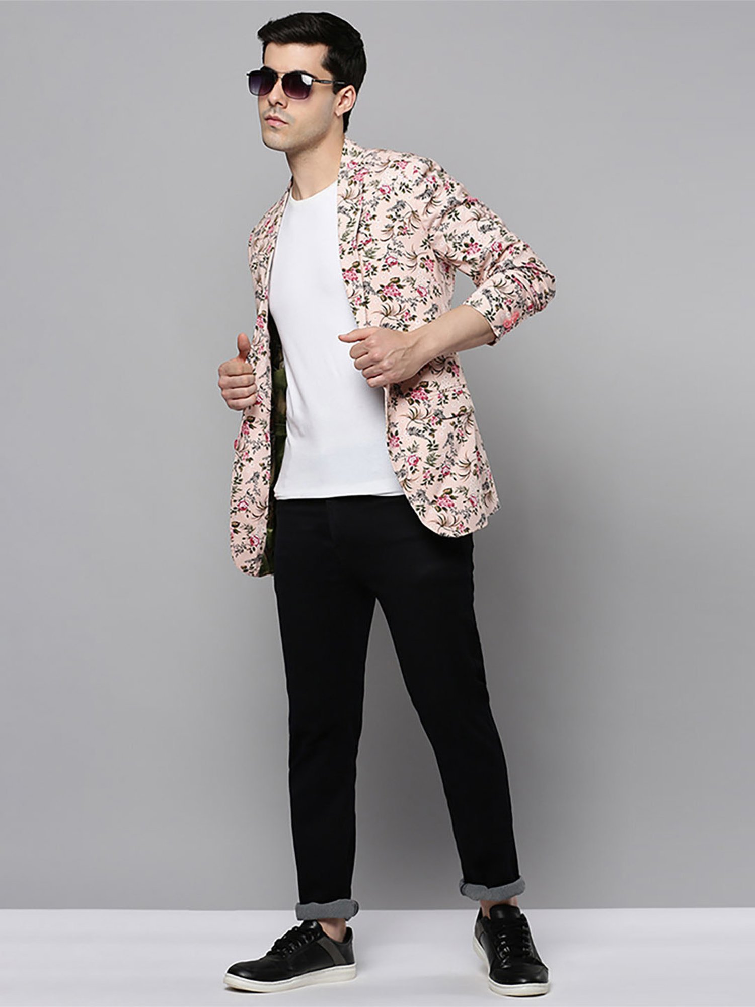 SHOWOFF Pink Cotton Slim Fit Floral Print Blazer