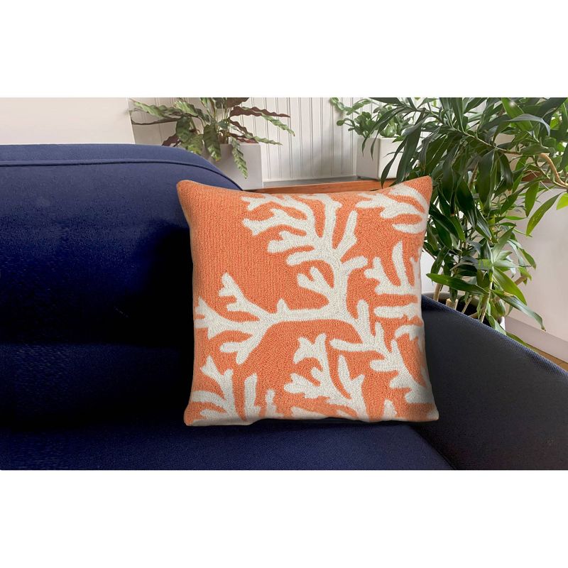 18"x18" Front Porch Coral Print Indoor/Outdoor Square Throw Pillow Orange - Liora Manne