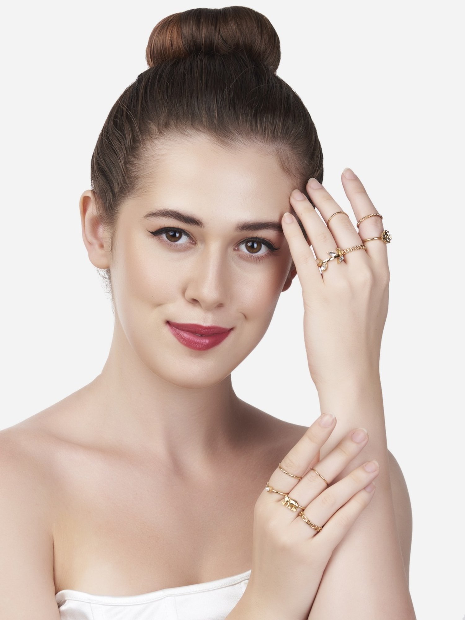 Zaveri Pearls Set of 10 Gold Tone Contemporary Classy Stackable Rings-ZPFK13683