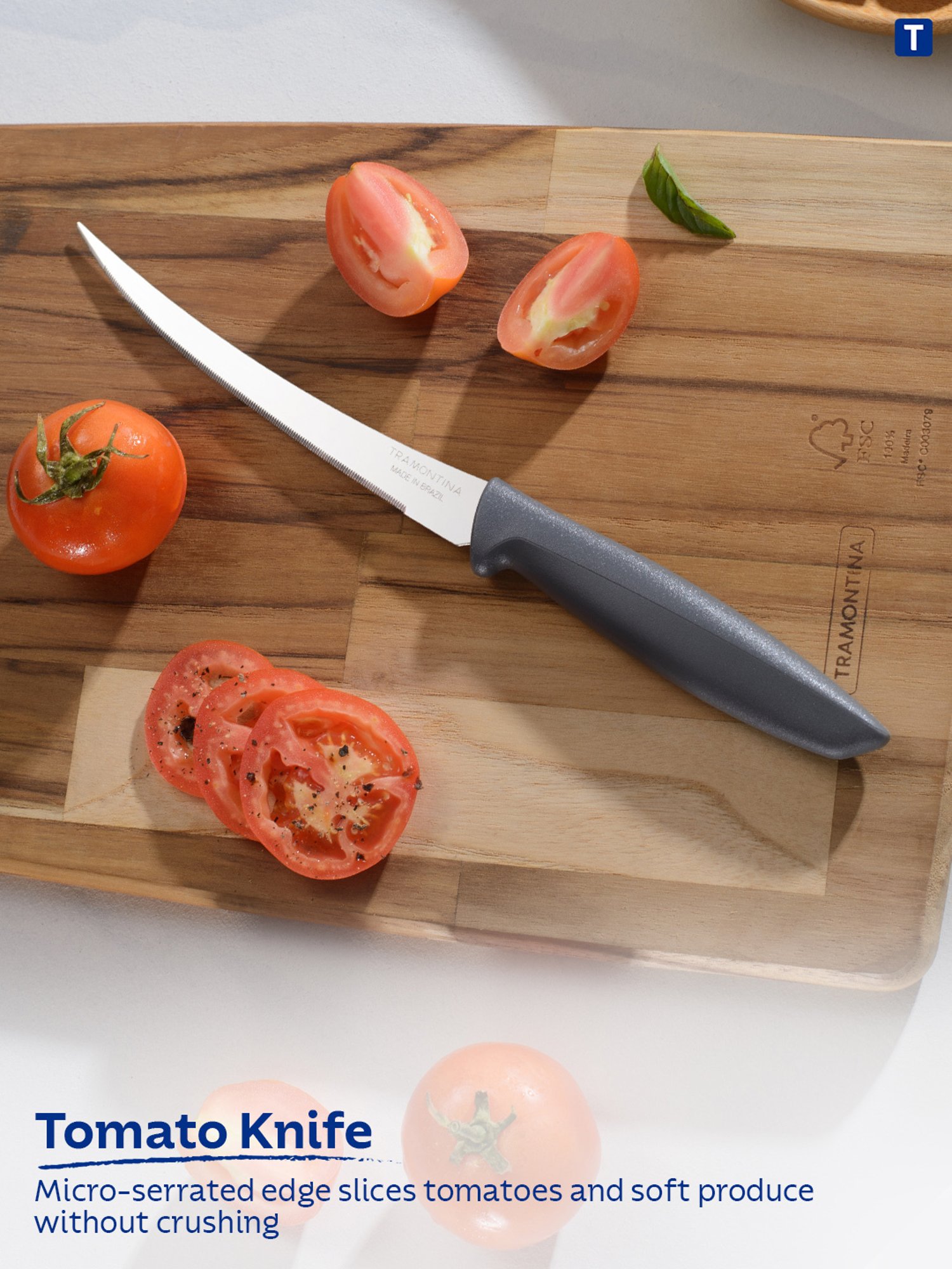 Tramontina Plenus Stainless Steel Tomato Knife 12cm/4.7" Grey serrated Edge Kitchen Knife