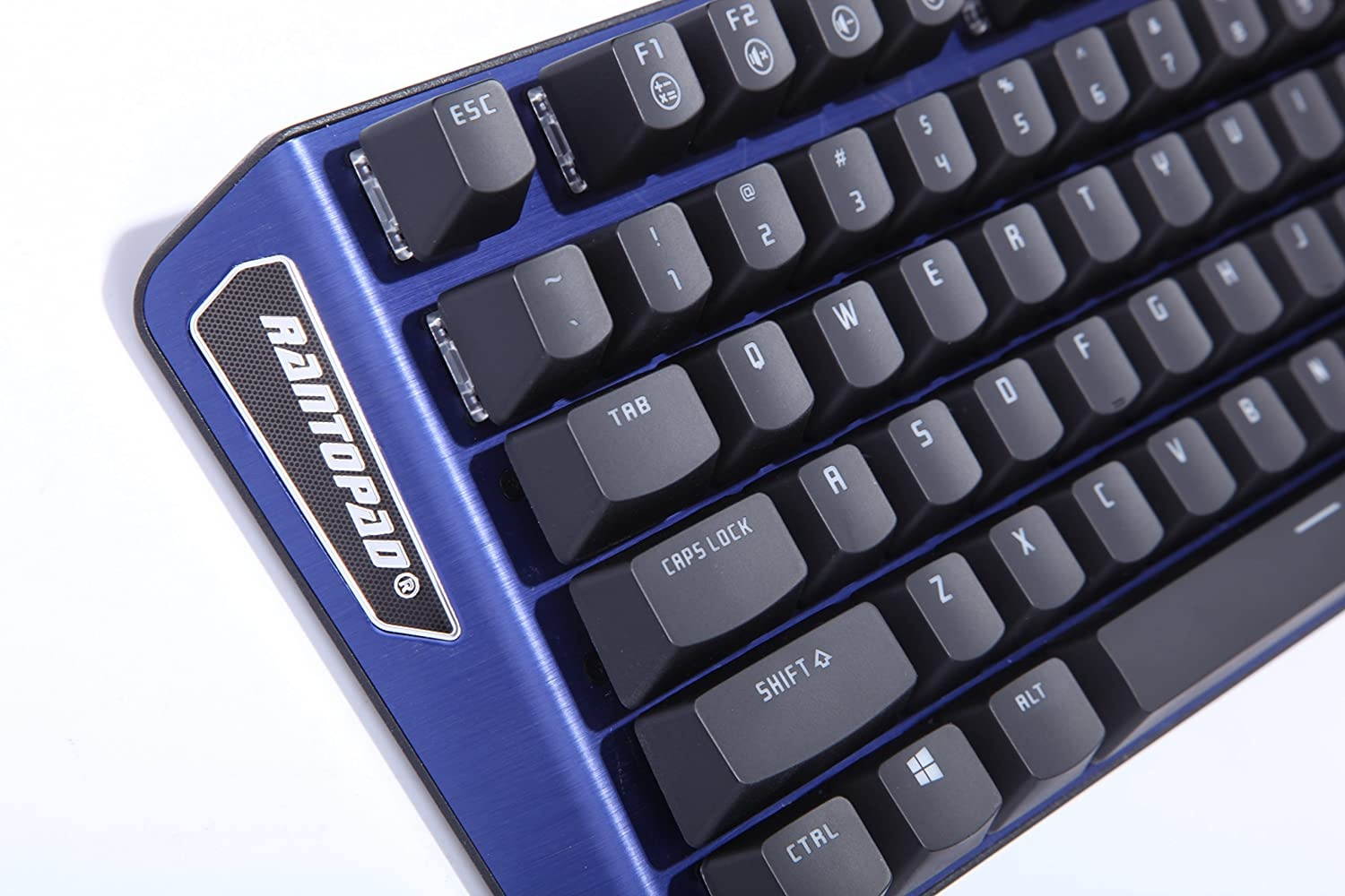Rantopad MXX Mechanical Gaming Keyboard - 87 Keys,White Backlit, Blue Switches, Blue Aluminum Cover, N-Key Rollover