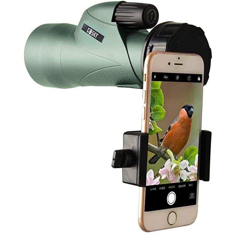 12x55 High Definition Monocular Telescope and Quick Smartphone Holder 2019 Newest Waterproof Monocular BAK4 Prism for Wildlife Bird Watching Hunting Camping Travelling Wildlife Secenery