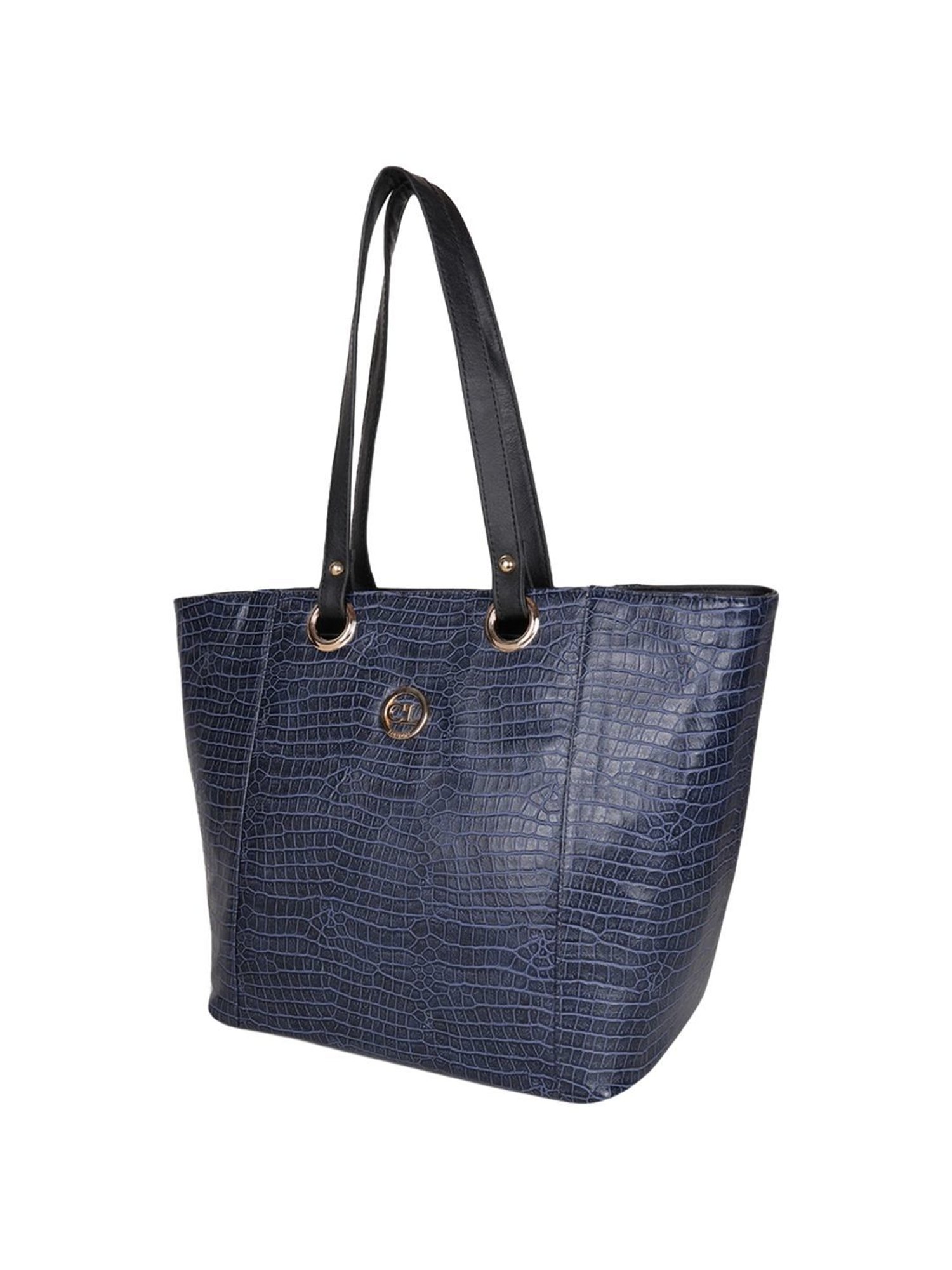 Carlton London Navy Textured Medium Tote Handbag