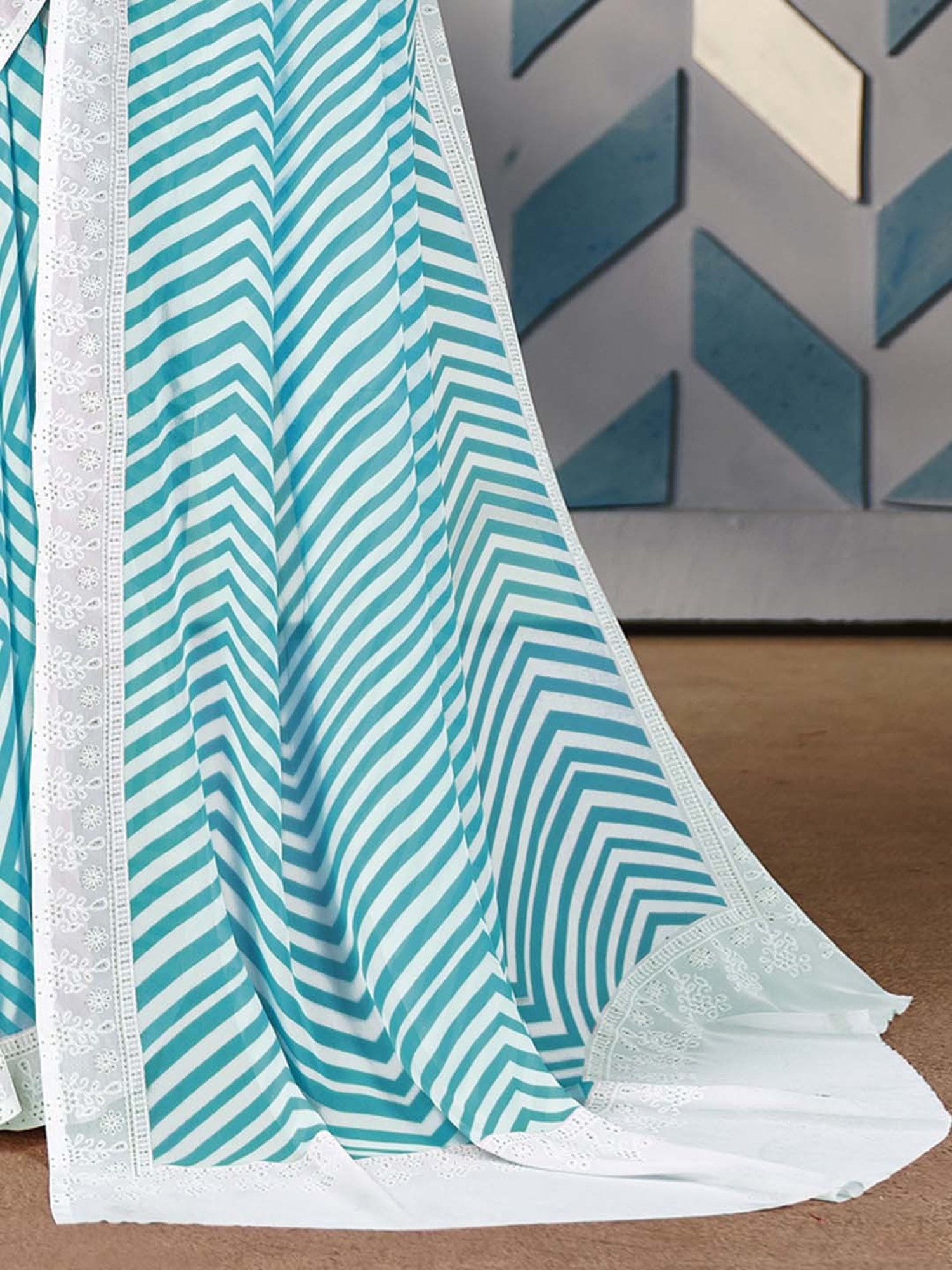 Saree Mall Blue Printed Saree With Unstitched Blouse