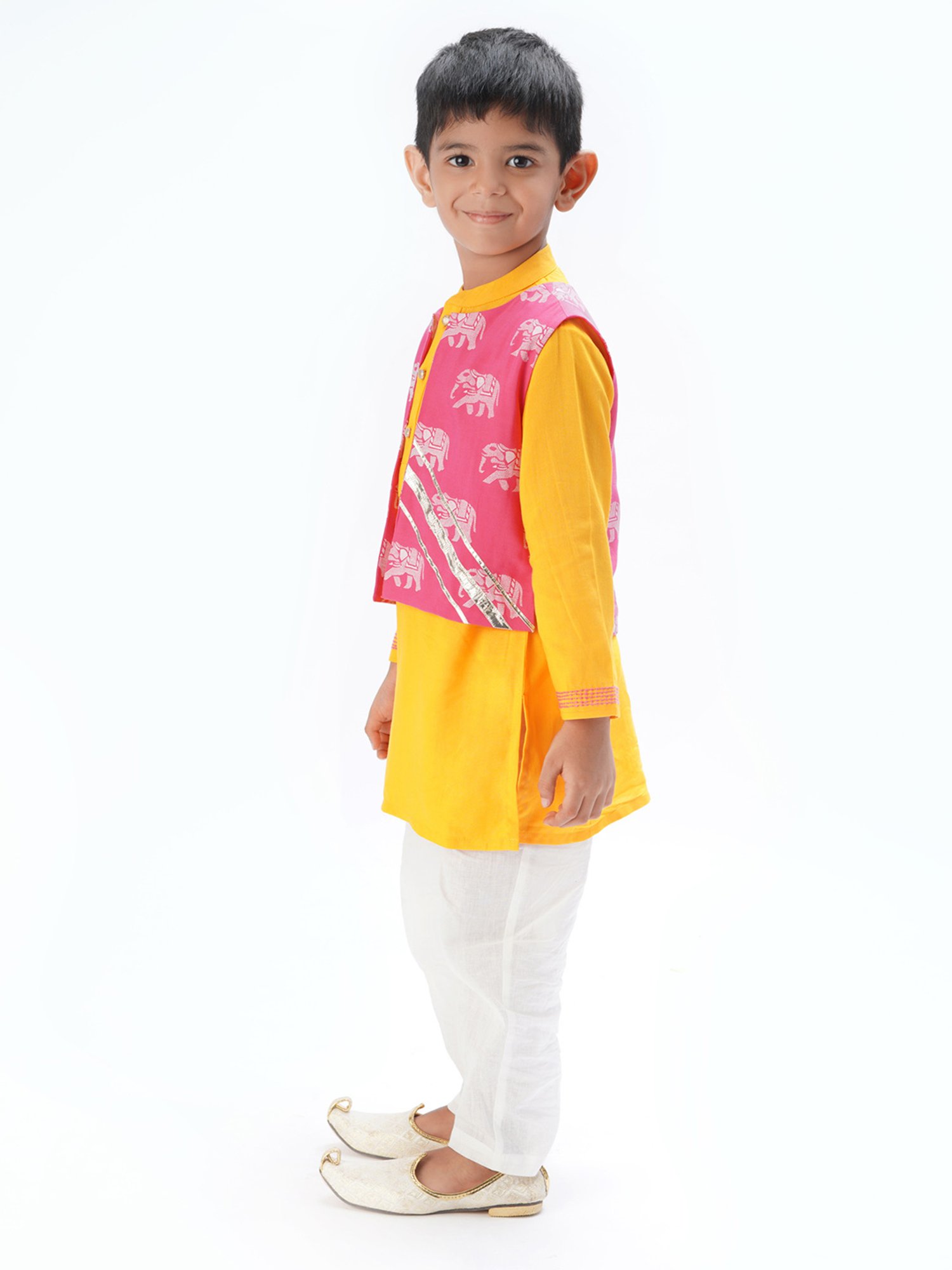 Lil Drama Kids Multicolor Printed Full Sleeves Kurta, Pants with Jacket