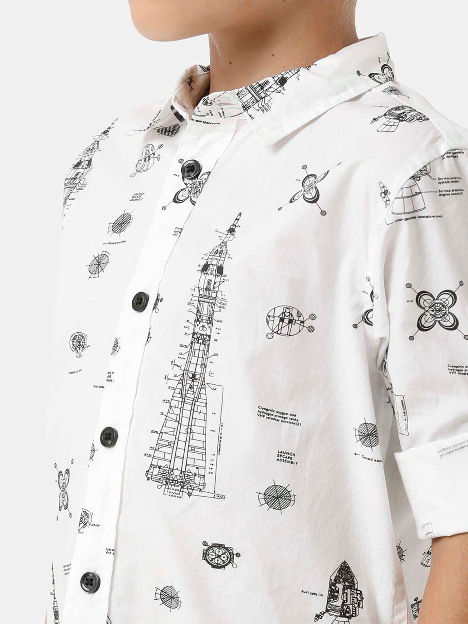 Kate & Oscar Kids White & Black Cotton Printed Full Sleeves Shirt