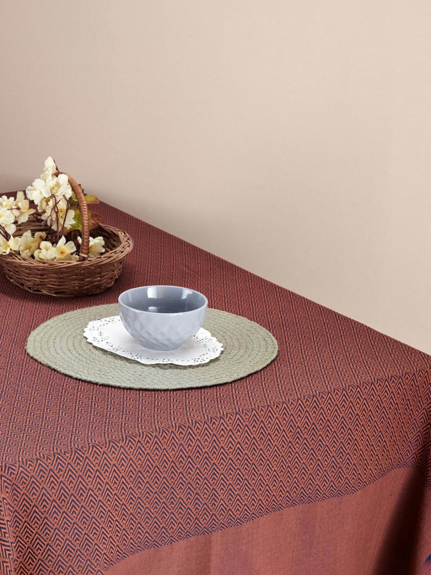 Fabindia Maroon & Blue Cotton 76 TC 190 GSM Kiara Table Cover - Set of 8