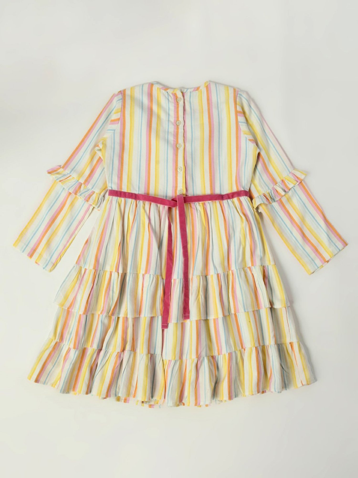 Bella Moda Kids White Striped Full Sleeves Fit & Flare Dress