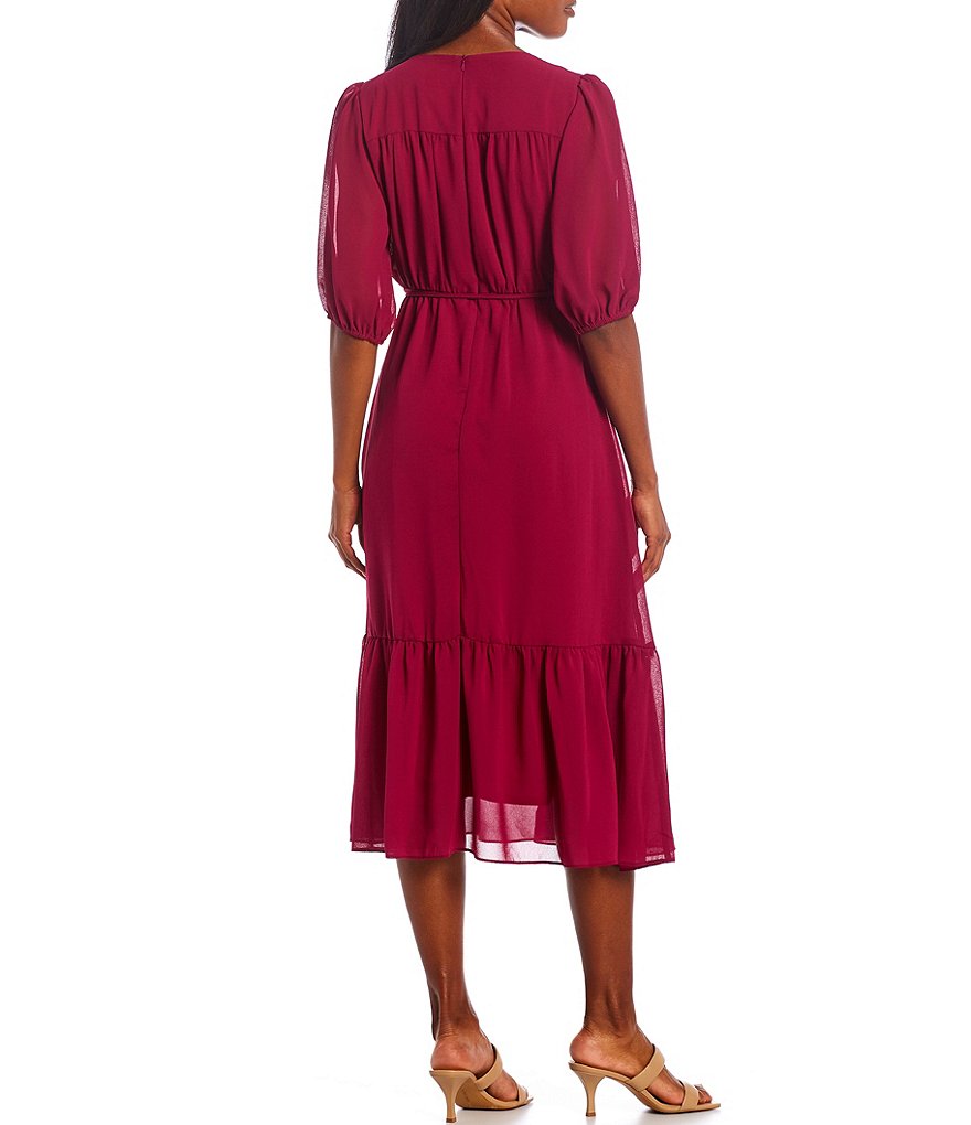 Maison Tara Keyhole Neck Short Sleeve Ruffle Hem Midi Dress