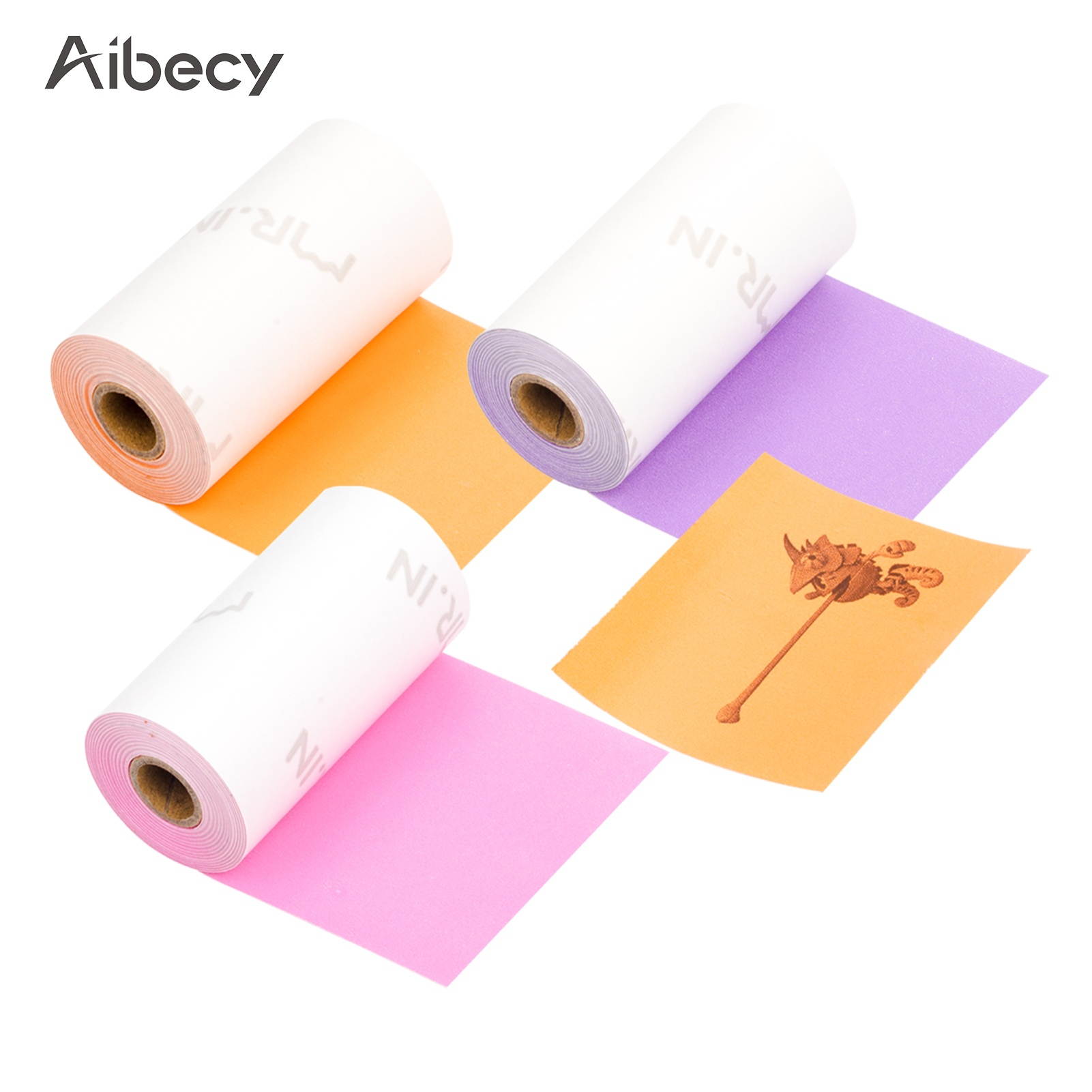 Aibecy 3 Rolls Self-Adhesive Thermal Paper Black on Purple/Rose Red/Orange 50mm*3.5m Compatible with Phomemo M02/M02S Thermal Printers