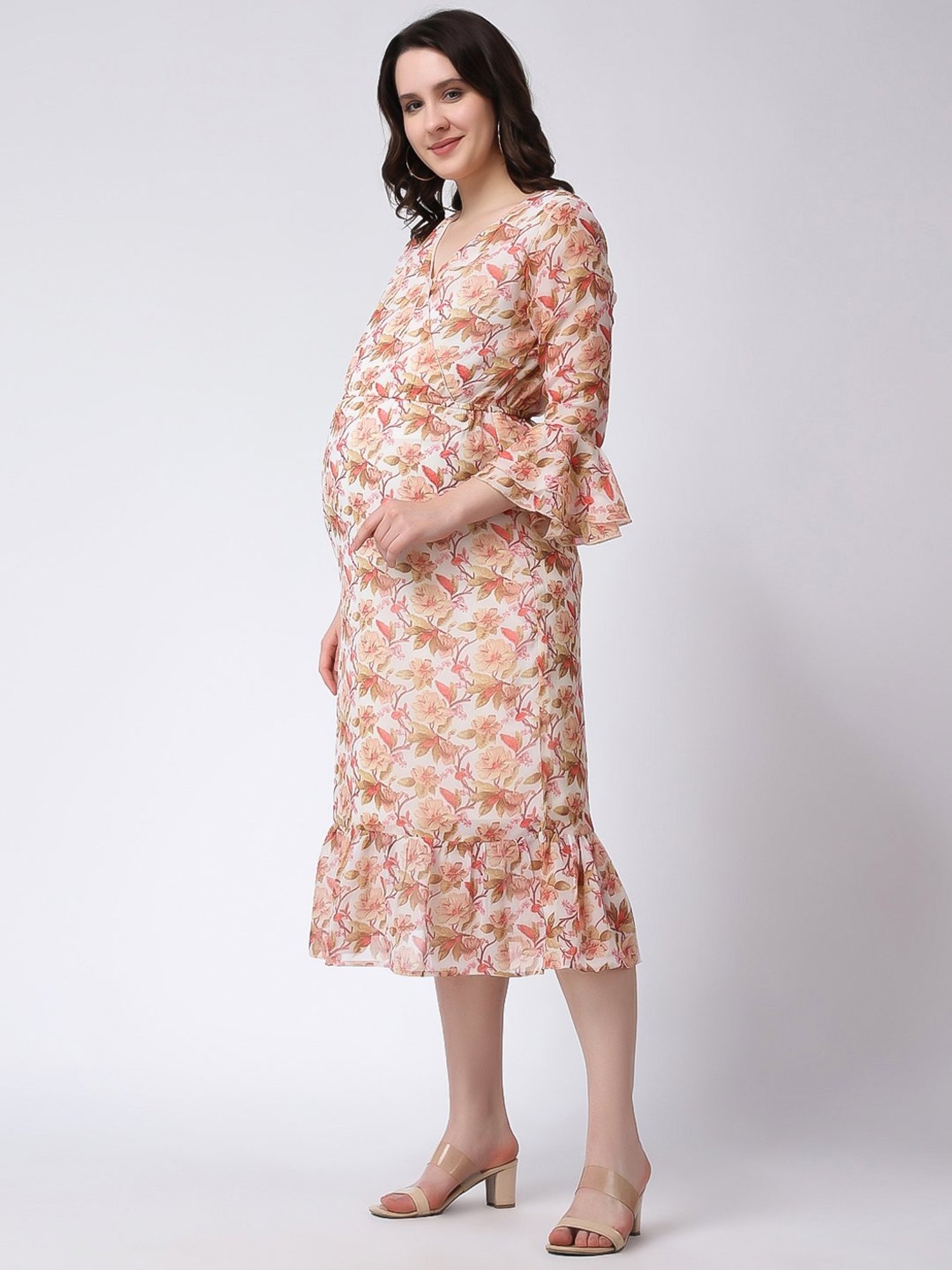 Moms Maternity Off-White Printed Dress