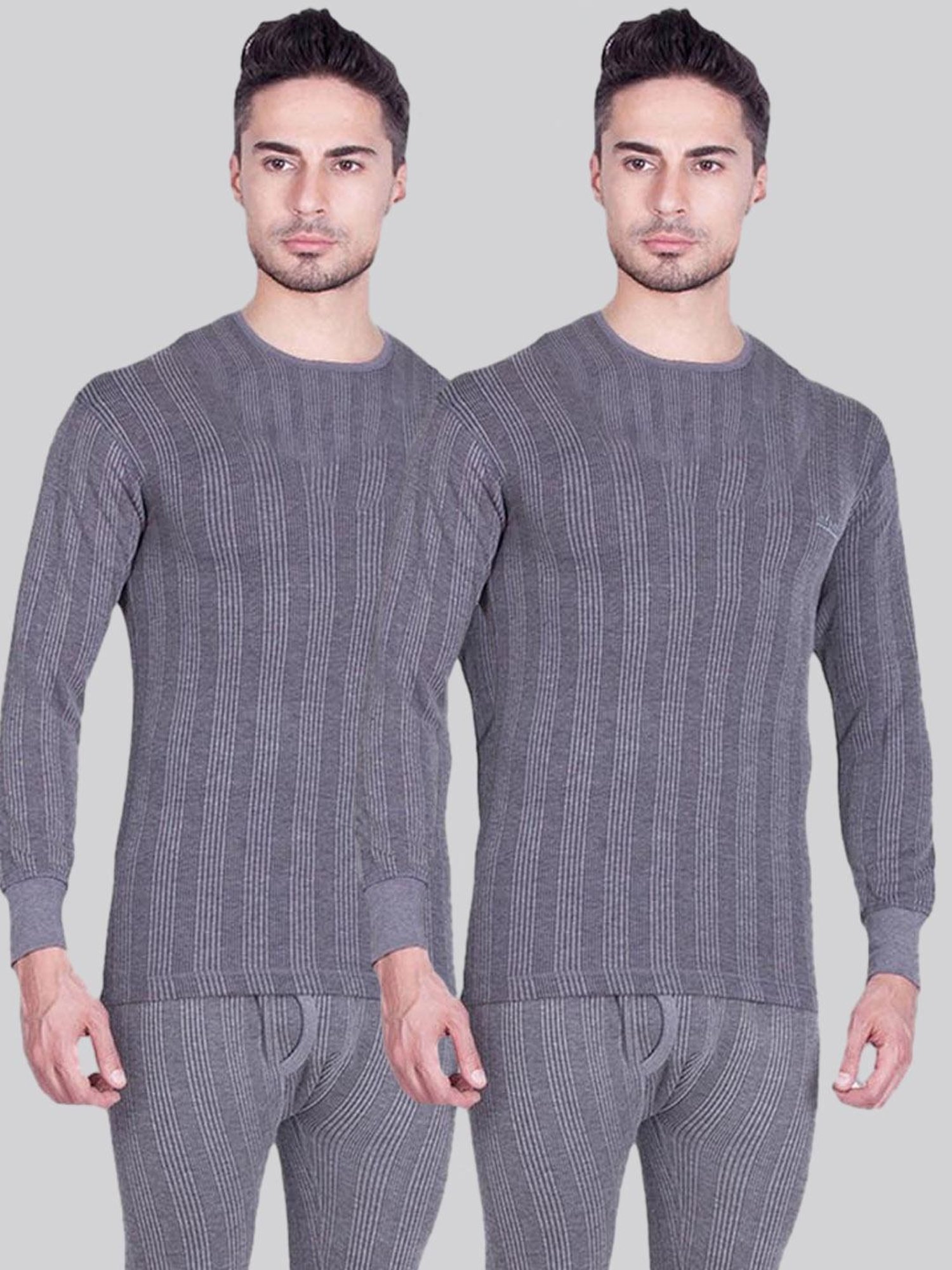 LUX Inferno Charcoal Skinny Fit Striped Thermal Top - Pack of 2