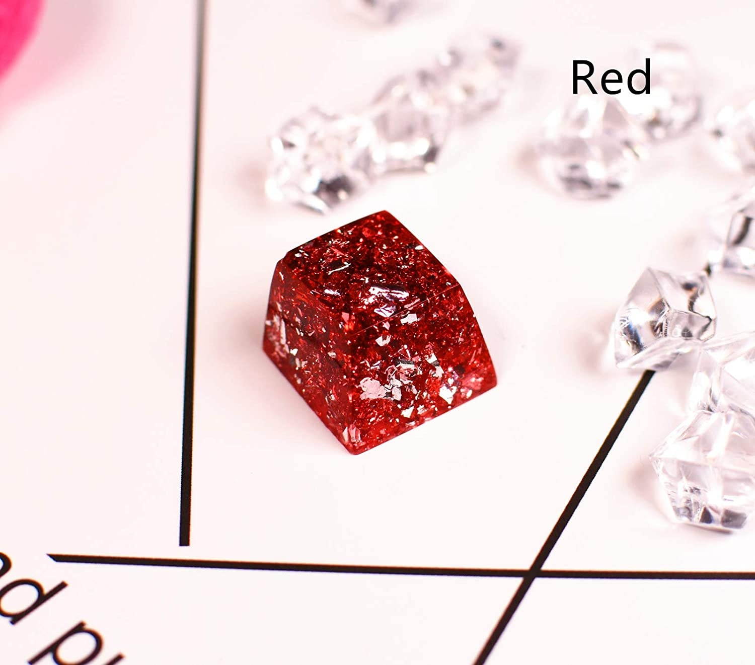 Handmade Resin Artisan Keycap R4 Silver Foil Jewel Style Key Cap OEM Profile for Cherry MX Mechanical Gaming Keyboard (Gold)