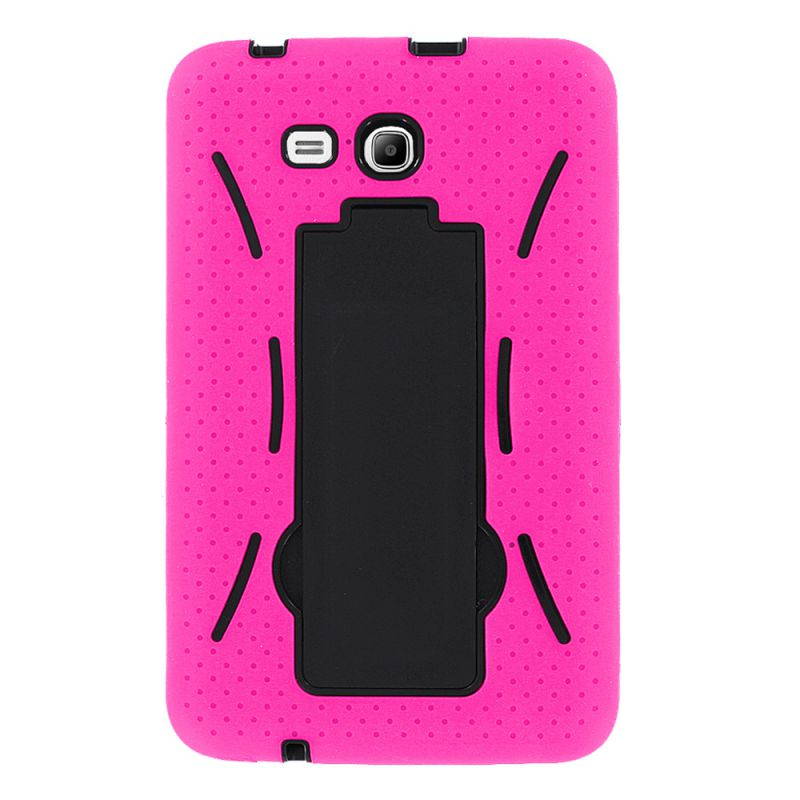 KIQ Heavy Duty Hybrid Case, Dual layer Protection Tablet Cover Kickstand Built-in cut-outs for camera and charging ports For Samsung Galaxy Tab E 7.0 Lite, Galaxy Tab 3 7.0 Lite (Hot Pink)