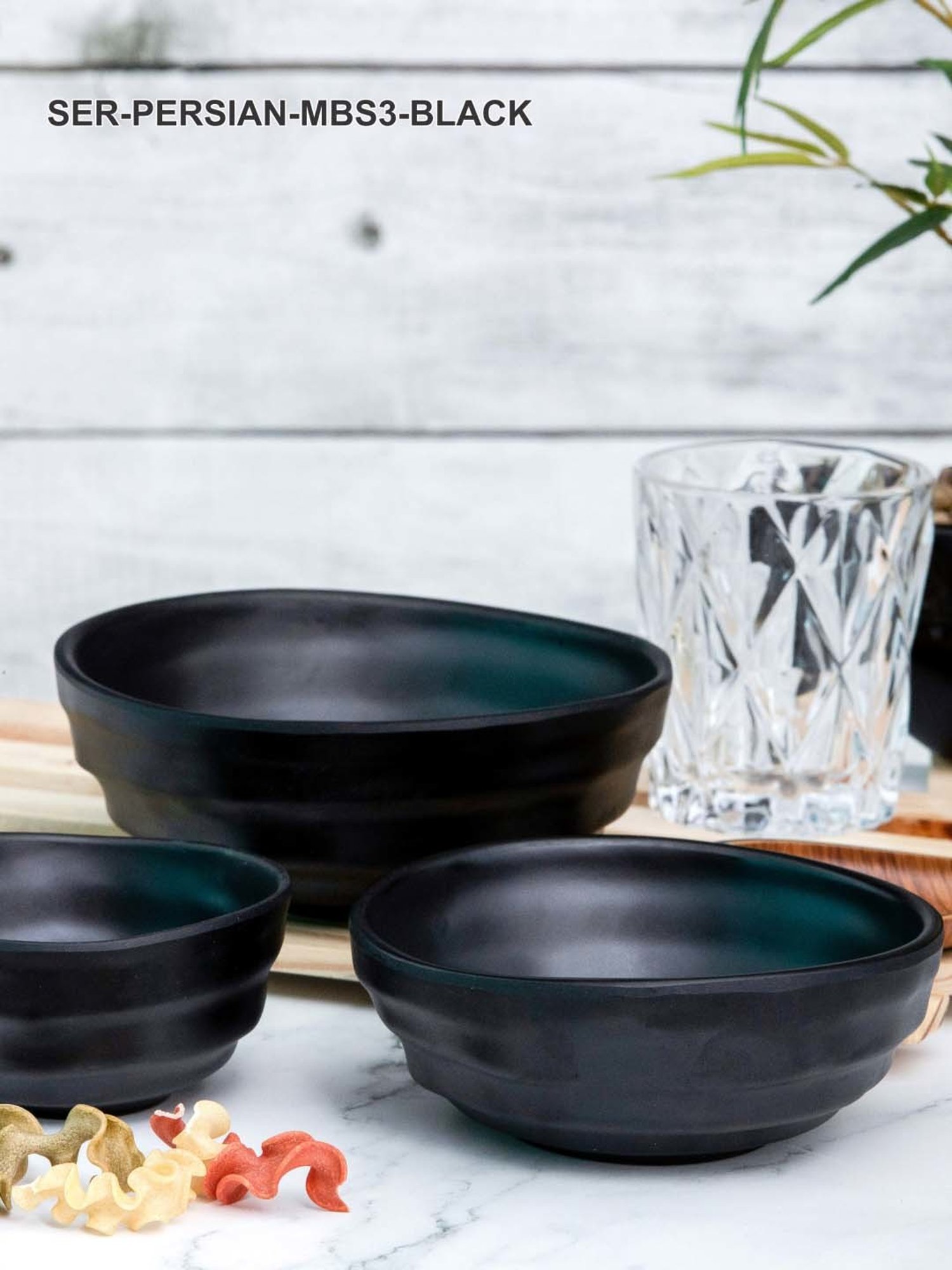 Servewell Persian Black Melamine Matte 3 Serving Bowls