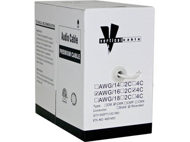 Audio Cable 16 AWG 4 Conductor Stranded 65 Strand PVC Outer Jacket 500 White