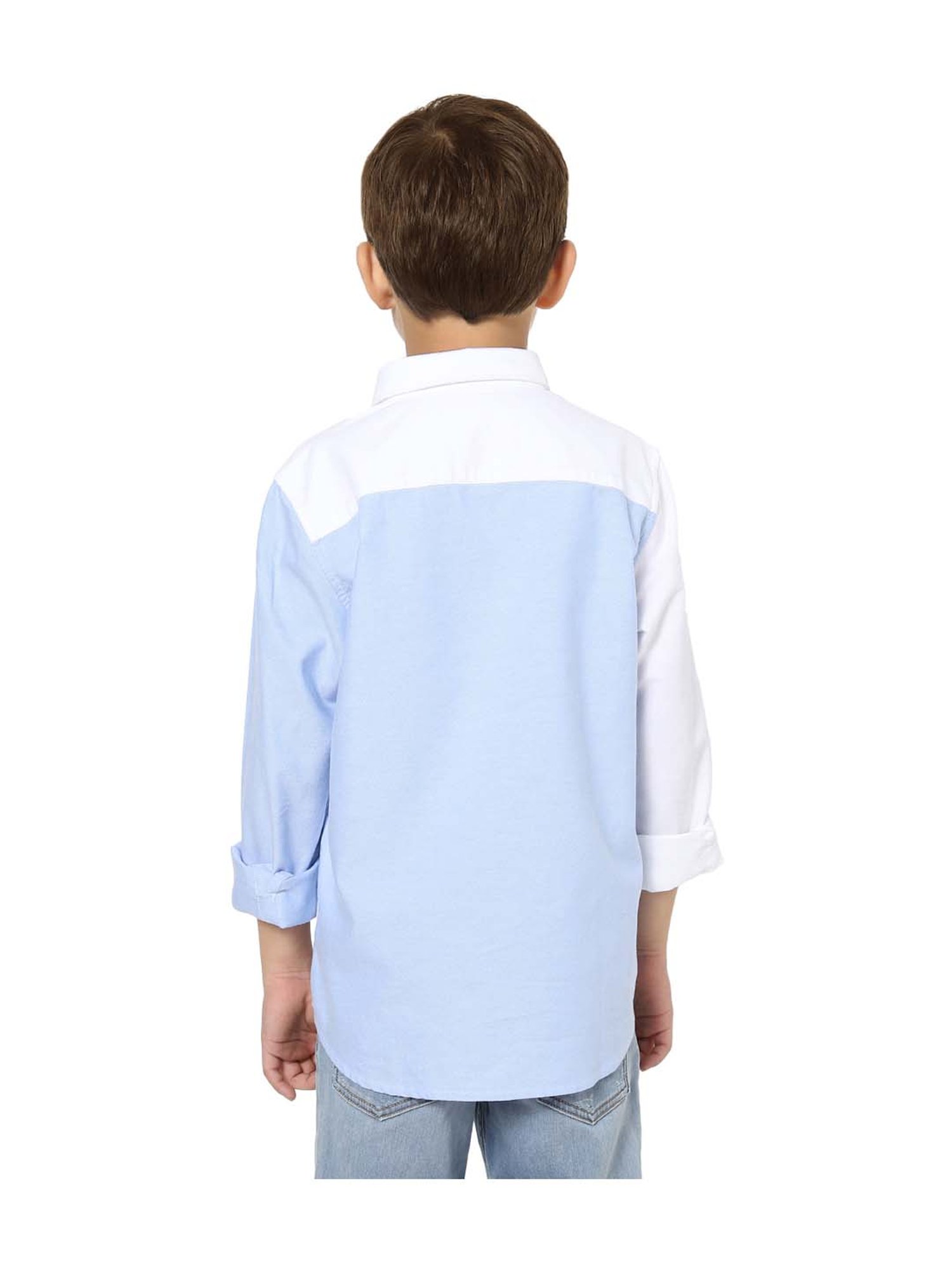 Jack & Jones Junior Boys White & Blue Cotton Color Block Print Shirt