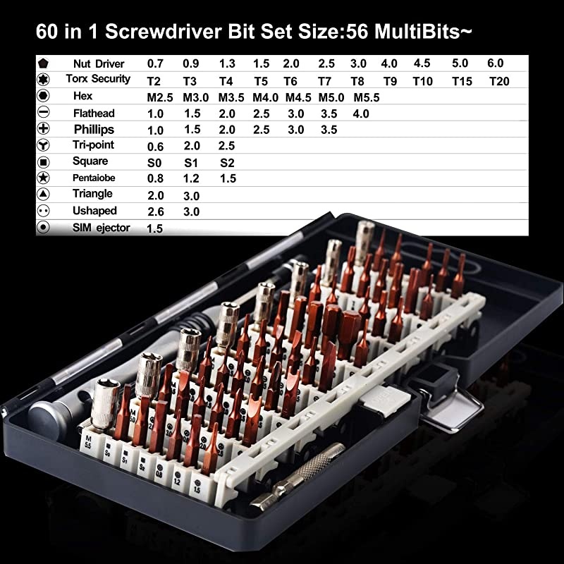 70 in 1 Precision Screwdriver Set Professional Electronics Repair Tool Kit with 56 Bits Magnetic Driver Kit Anti Static Wrist Band Spudgers for Tablet Macbook PC iPhone Xbox Game Console