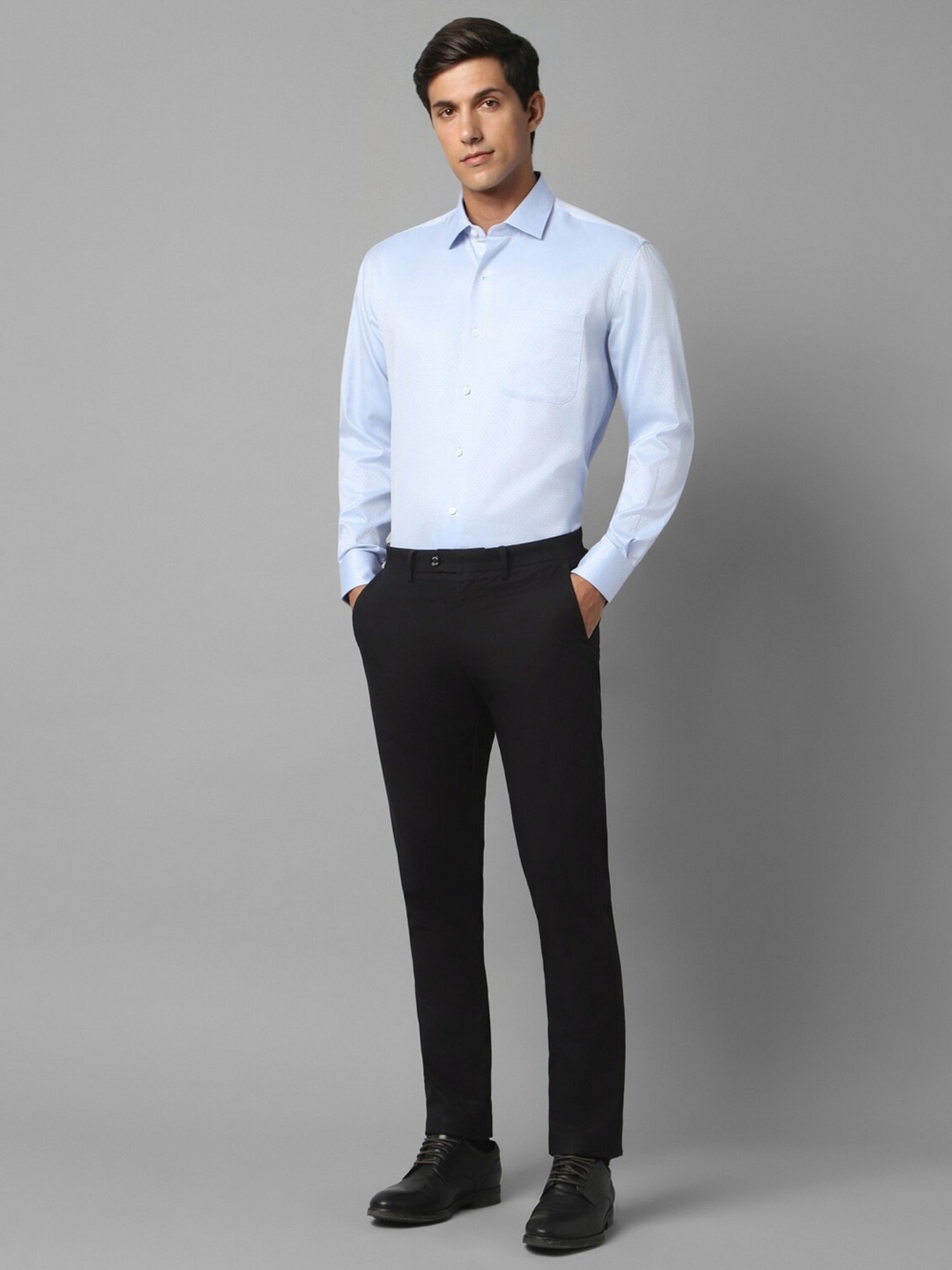 Luxure By Louis Philippe Blue Cotton Regular Fit Self Pattern Shirt