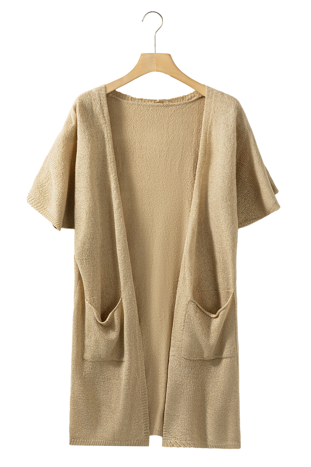 Khaki Dolman Half Sleeve Pocketed Long Cardigan
