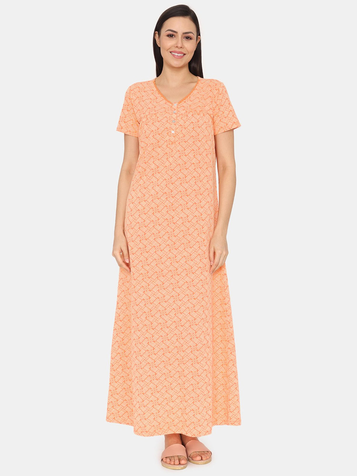 Zivame Orange Printed Nighty