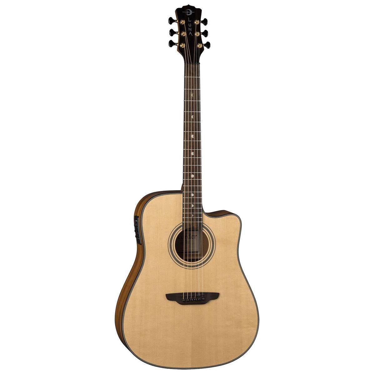 Luna Art Recorder All Solid Wood Dreadnought Cutaway Acoustic Electric Guitar