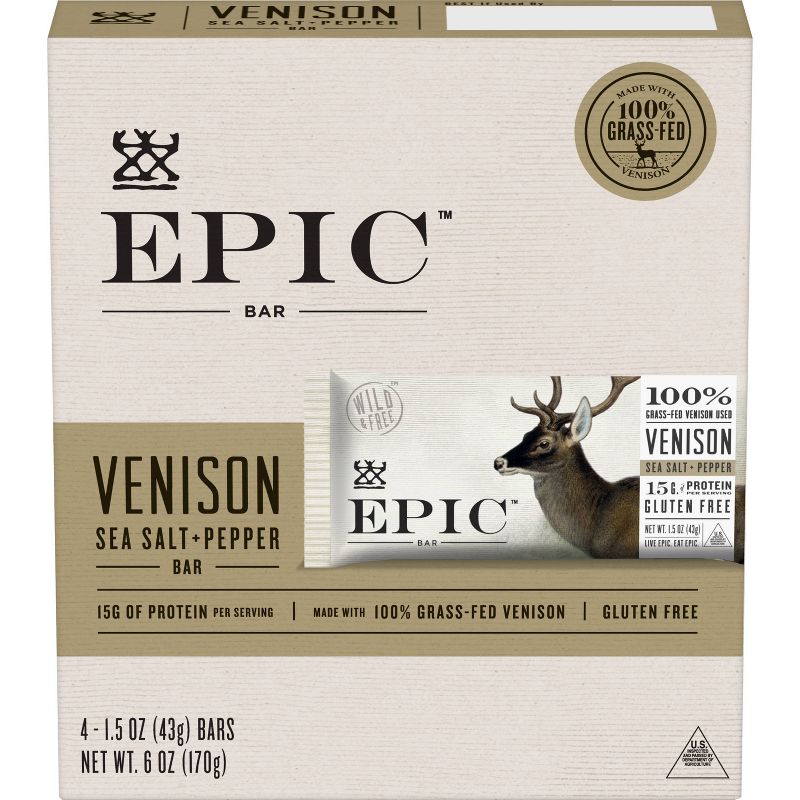 EPIC Venison Sea Salt & Pepper Nutrition Bar - 6oz 4ct
