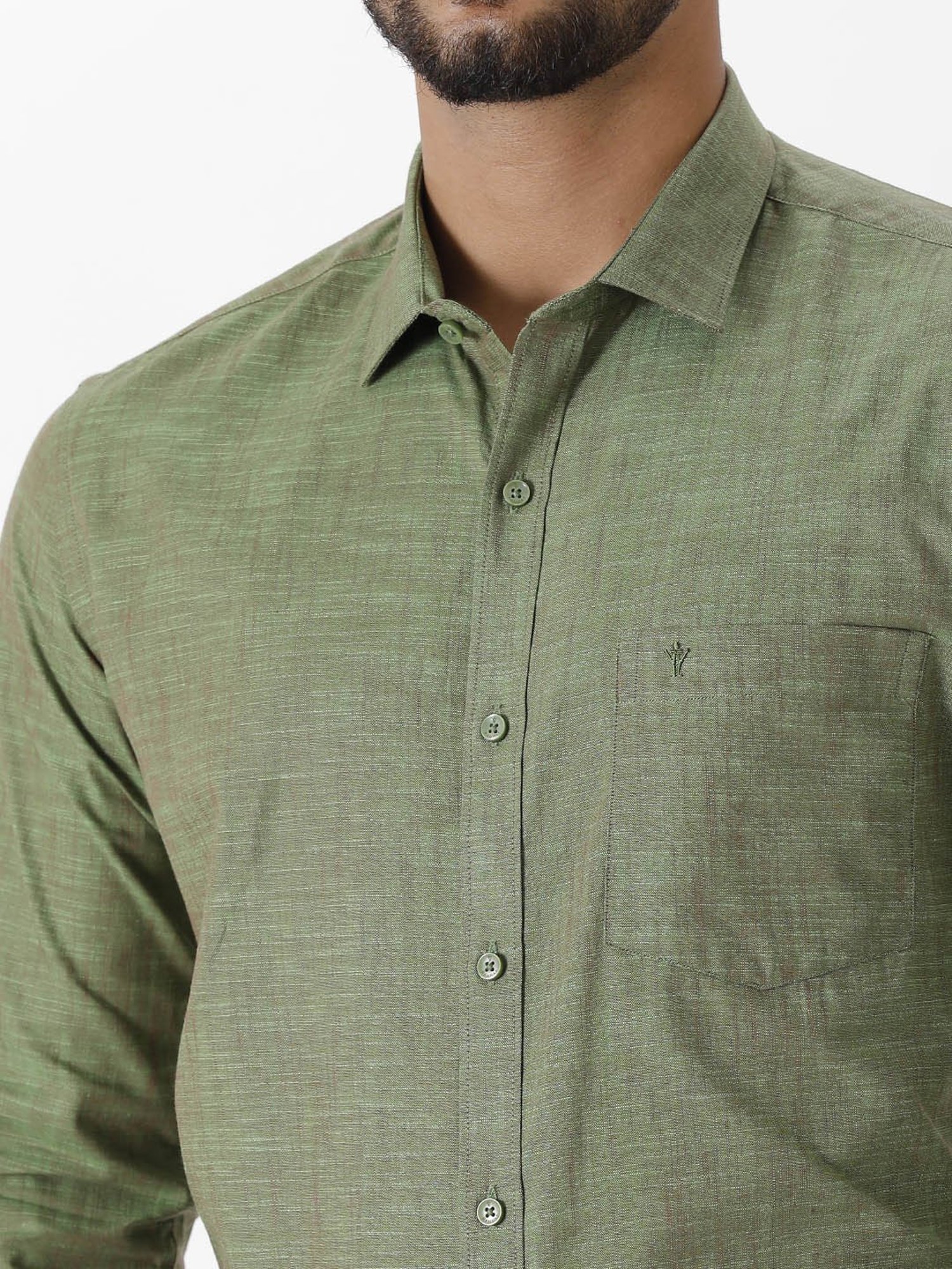 Ramraj Sage Green Regular Fit Shirt