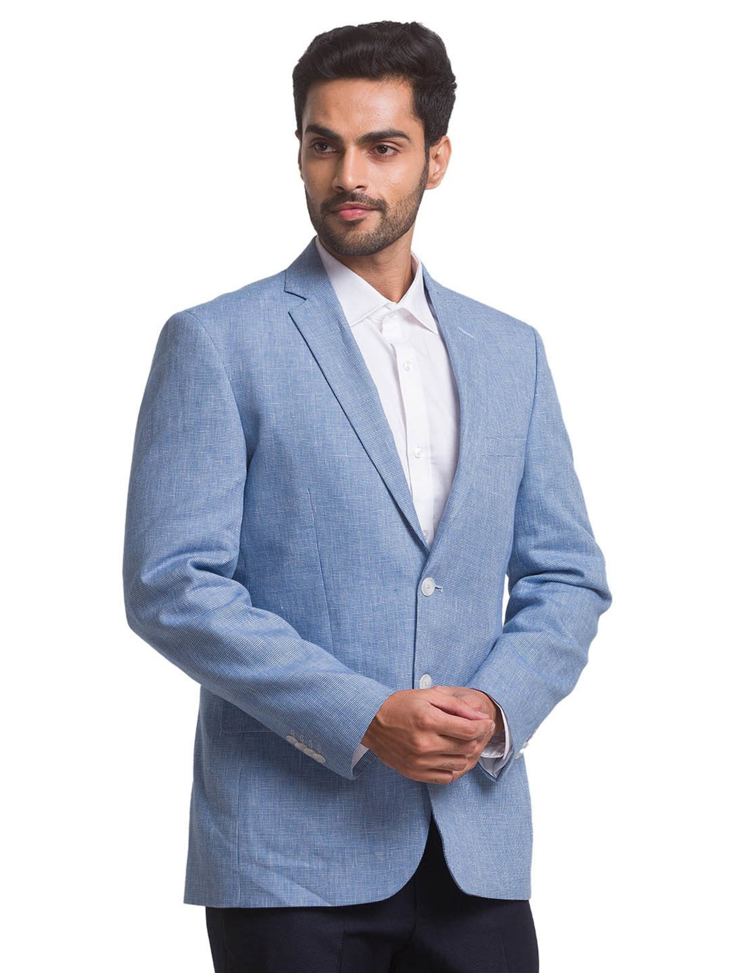 ColorPlus Blue Slim Fit Textured Blazer