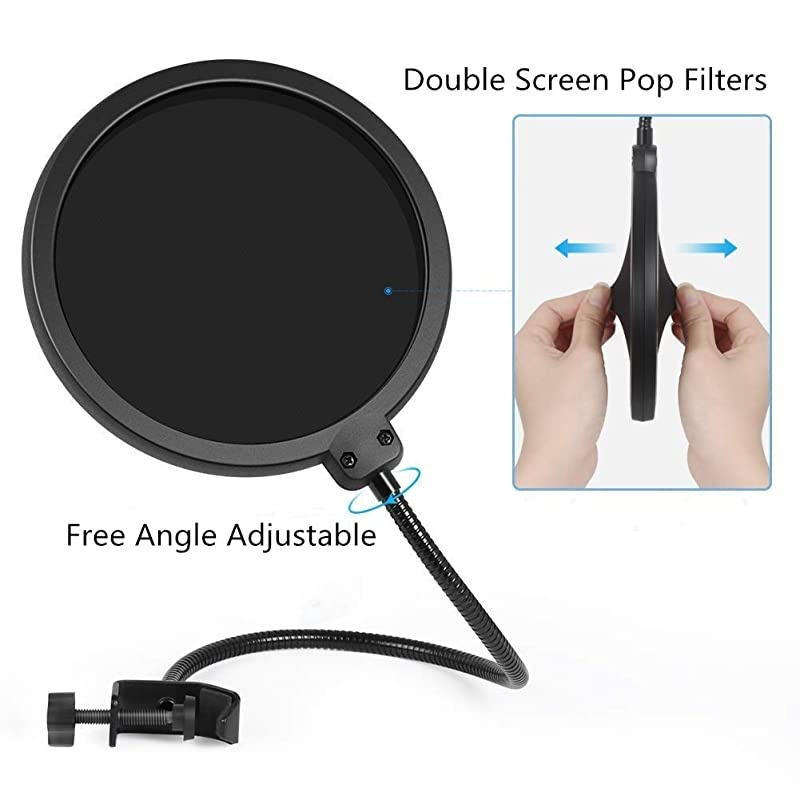 Microphone Arm Stand for Blue Yeti Snowball Ice Suspension Boom Scissor with Mic Filter, Mic Clip,Shock Mount, Adjustable Mic Boom Scissor Arm Stands,Radio Broadcasting and Recording