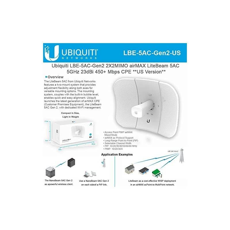 Antenna 80211ac LBE5ACGen2US 2X2MIMO airMAX Gen2 5GHz 23dBi 450+ Mbps CPE