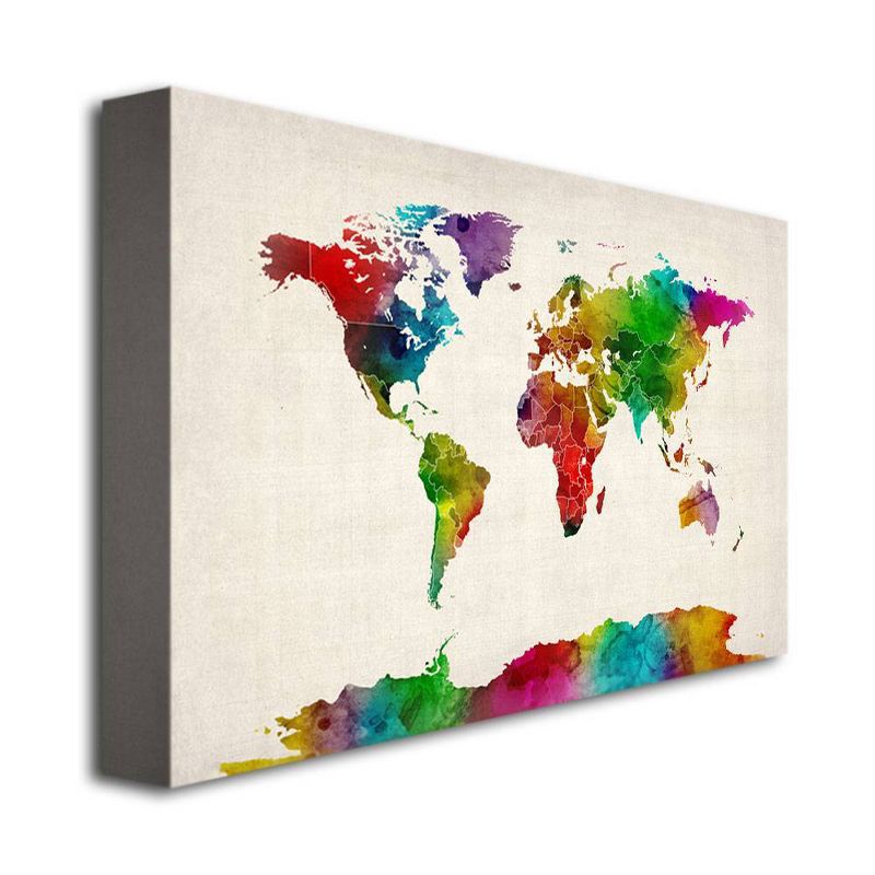 30" x 47" Watercolor World Map II by Michael Tompsett - Trademark Fine Art