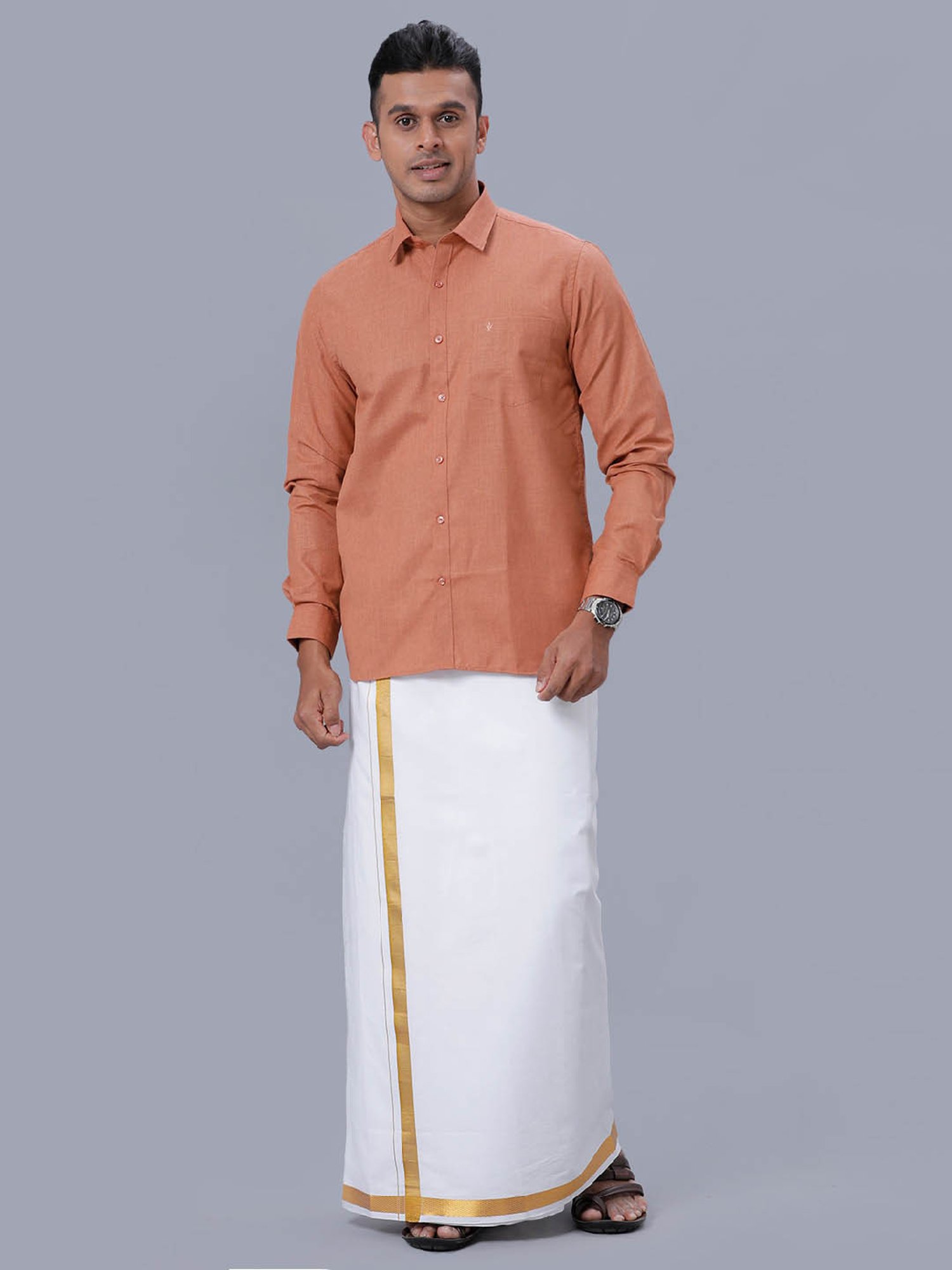 Ramraj Brown Regular Fit Shirt