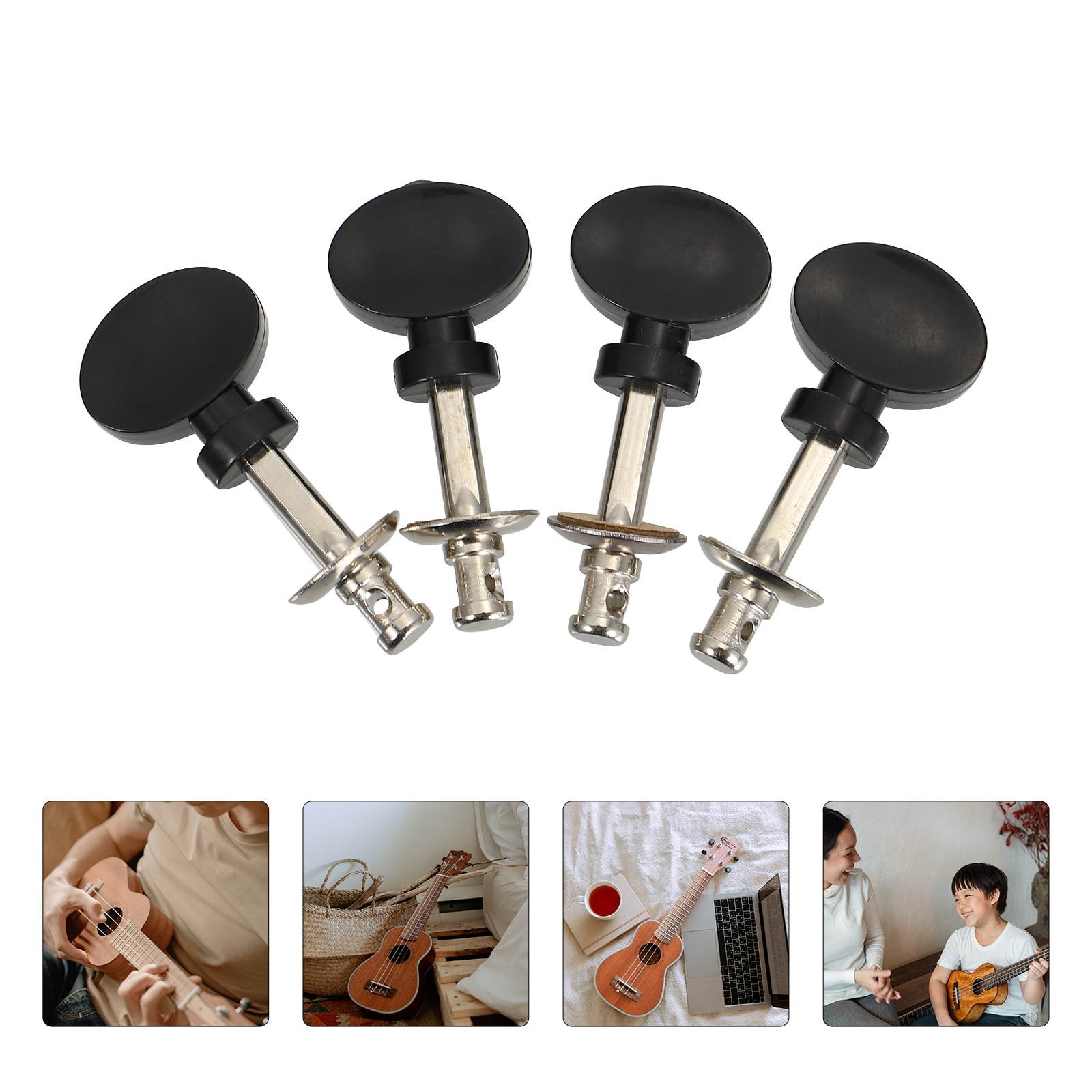 4pcs Useful Tuning Key Peg Ukulele Part Tuners String Tuning Pegs (Black)