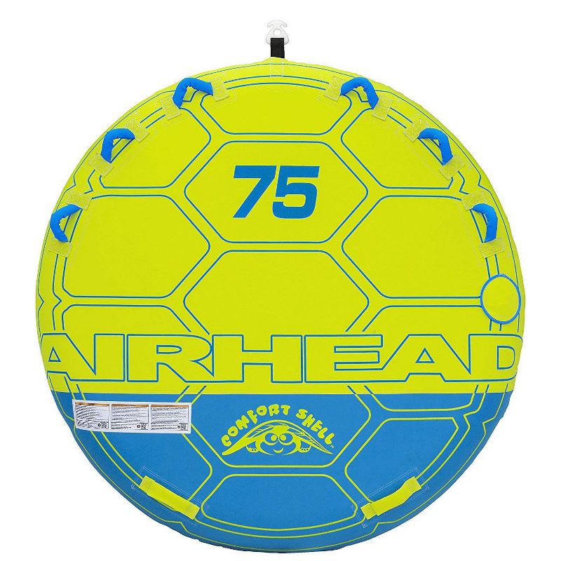 Airhead 75" Deck Shell 3 Rider Inflatable Towable Boating Lake Water Tube with 6 Nylon Handles, 2 Nylon Straps, and Tow Point