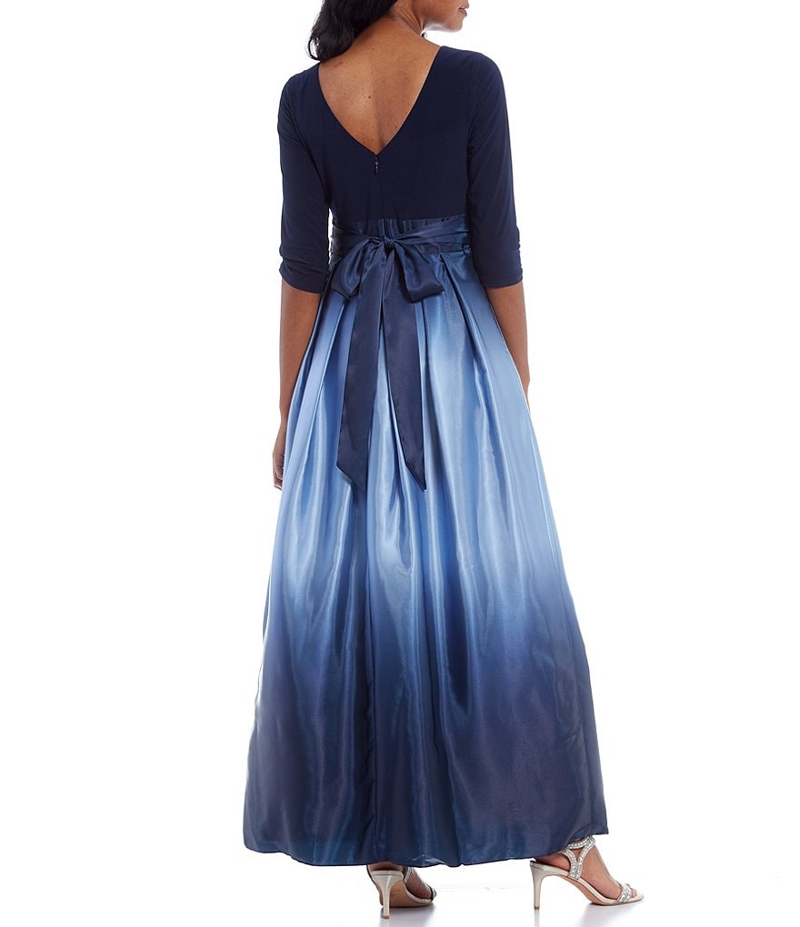 Ignite Evenings Ombre Satin 3/4 Sleeve Ball Gown