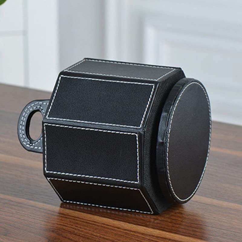 Remote Control Holder 360 Degree Rotatable PU Leather Storage Container for TV Remote Phone Caddy Eyeglasses Desk Organizer (Octagonal Black )