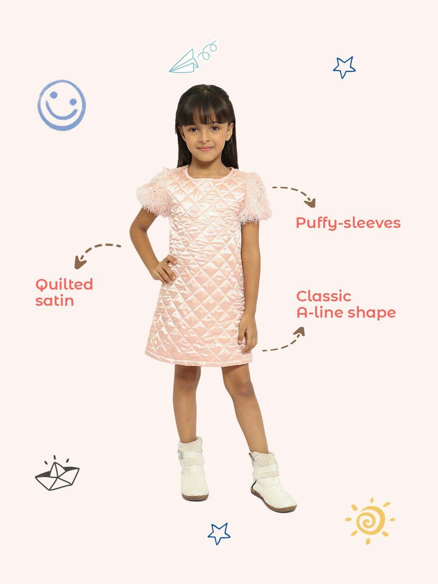 Nauti Nati Kids Peach Self Pattern Dress