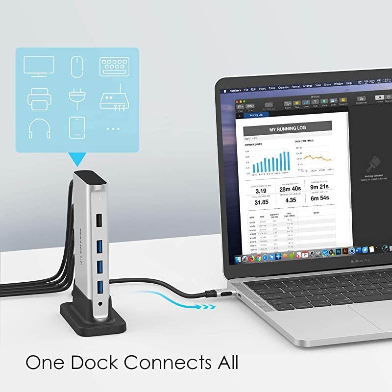 USB C Docking Station with 100W Power PassThrough 4K HDMI Gigabit Ethernet USB 30 USB 20 and Aux Adapter Compatible 20202016 MacBook Pro New Mac AirSurface More CBD53 Silver