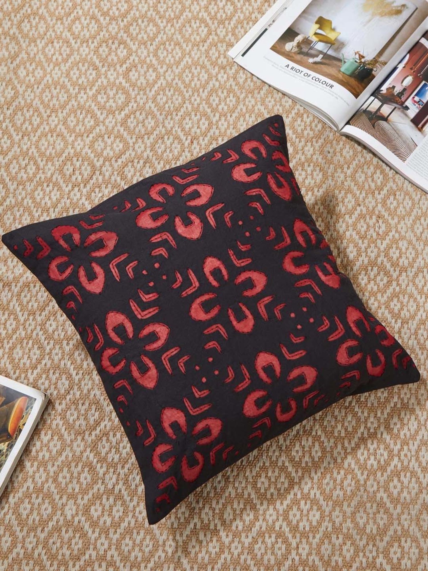 Fabindia Miran Black Cotton Cushion Cover