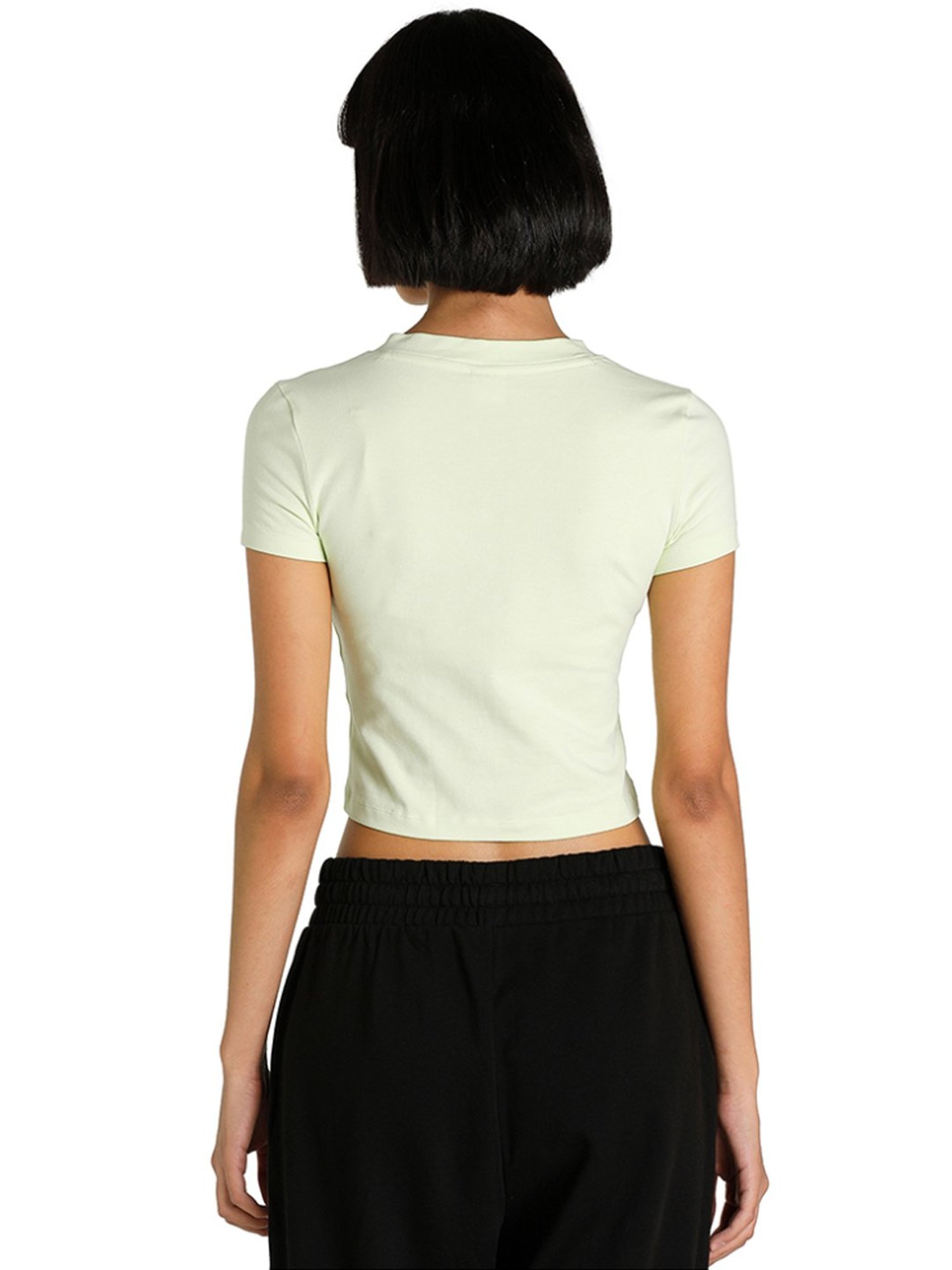Puma Classics Sage Green Cotton Logo Crop T-Shirt