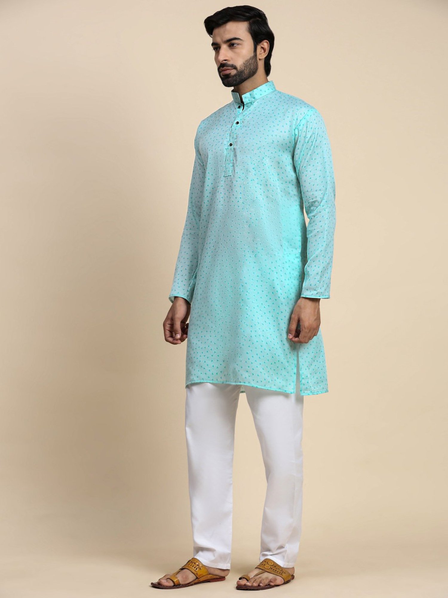 Pro-Ethic Style Developer Blue & White Cotton Regular Fit Printed Kurta Bottom Set