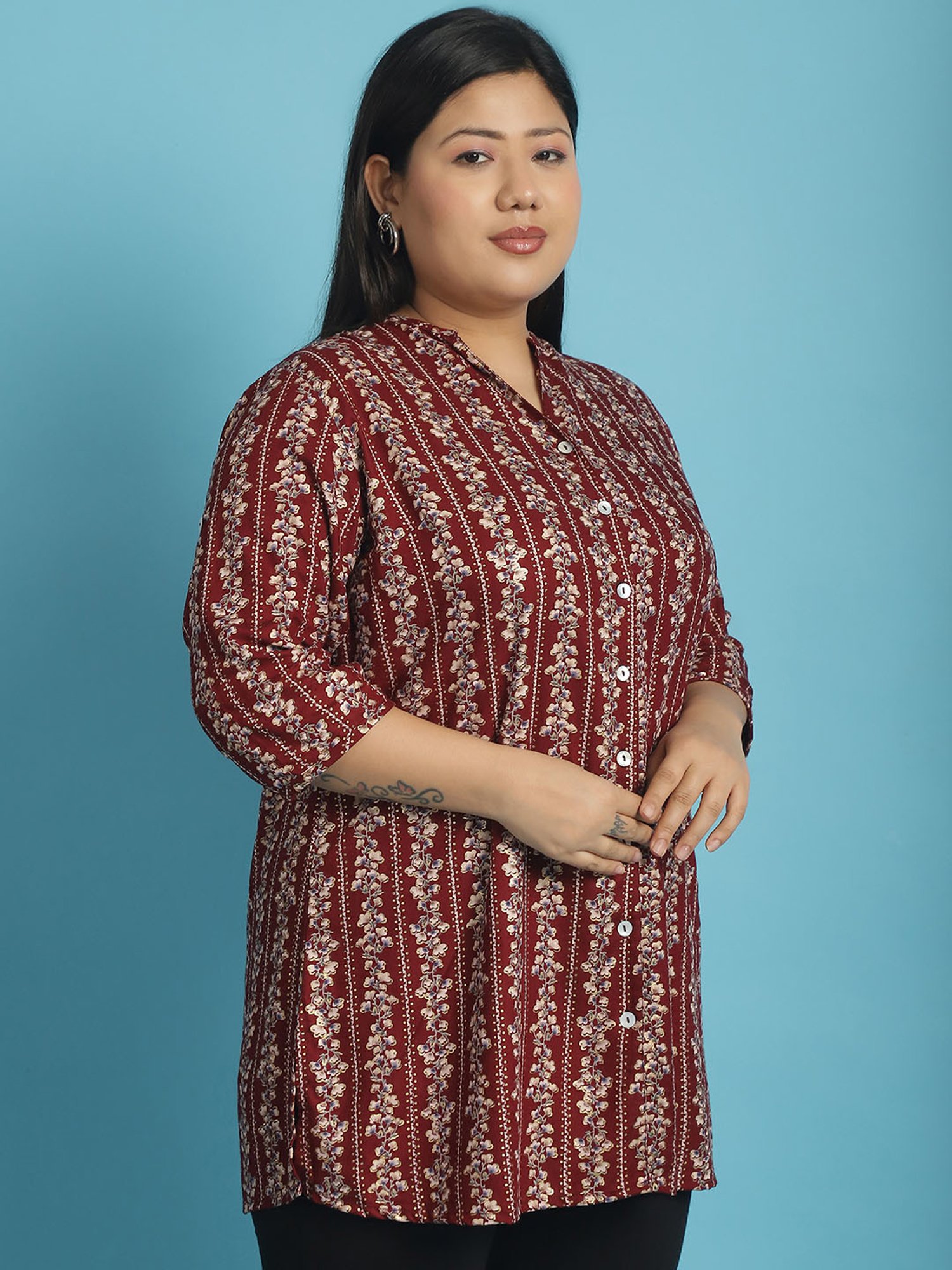 theRebelinme Maroon Floral Print Shirt