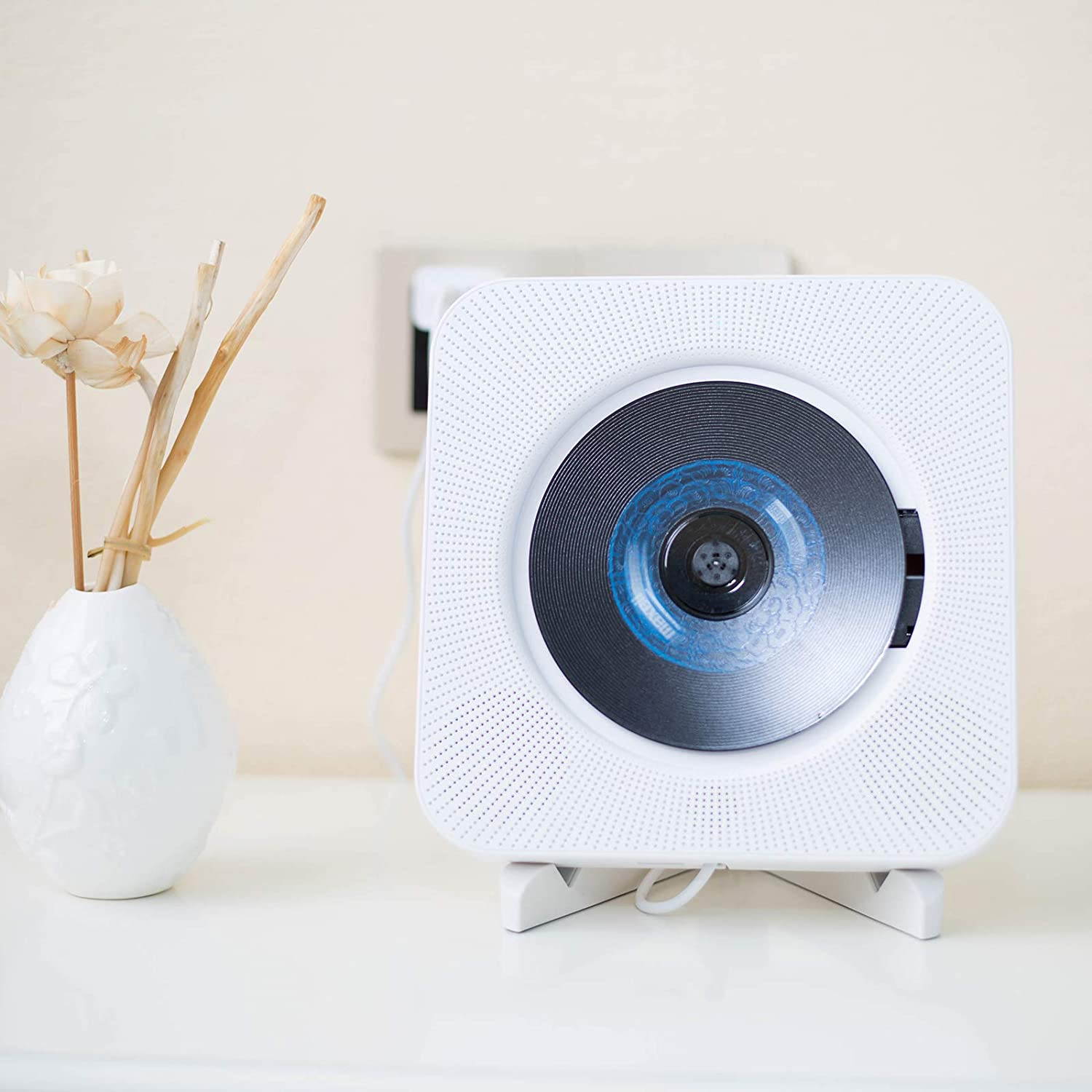 Yixianxi Home Wall Mounted CD Player Surround Sound FM Radio Bluetooth USB MP3 Disk Portable Music Player Remote Control Stereo Speaker (Black)