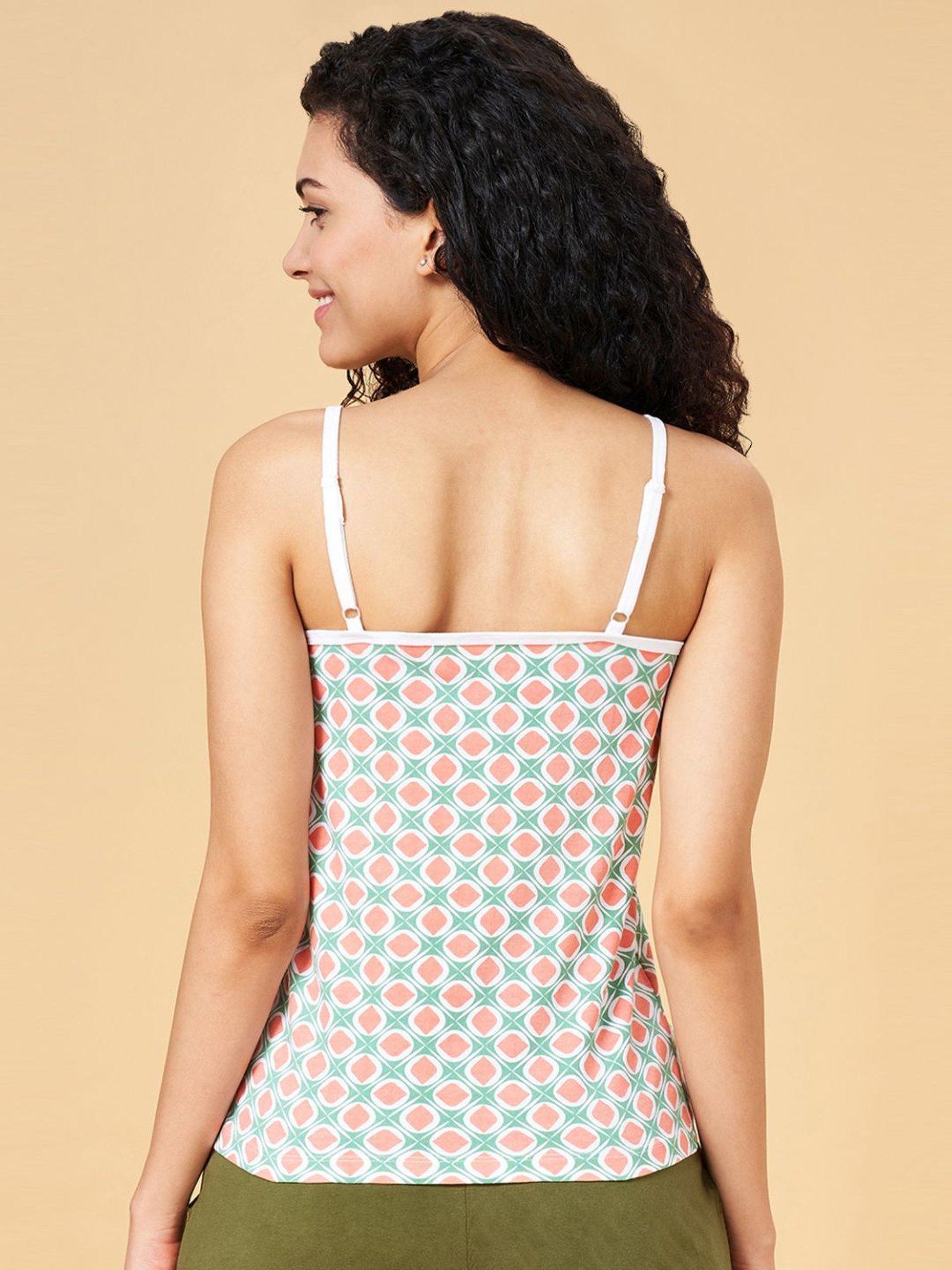 YU by Pantaloons Green & Pink Cotton Printed Camisoles - Pack Of 2