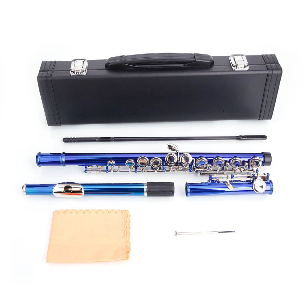 New Standard Blue School Band Student 16 Closed C Flute with Case&Accessories