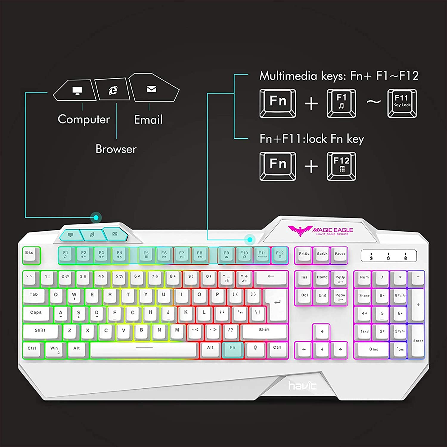 2, 60% Wired/Wireless Mechanical Keyboard (Kailh Box Brown Switch/White Case) - Full Keys Programmable - True RGB Backlit - Tap Arrow Keys - Double Shot PBT Keycaps - NKRO - 1900mAh Battery