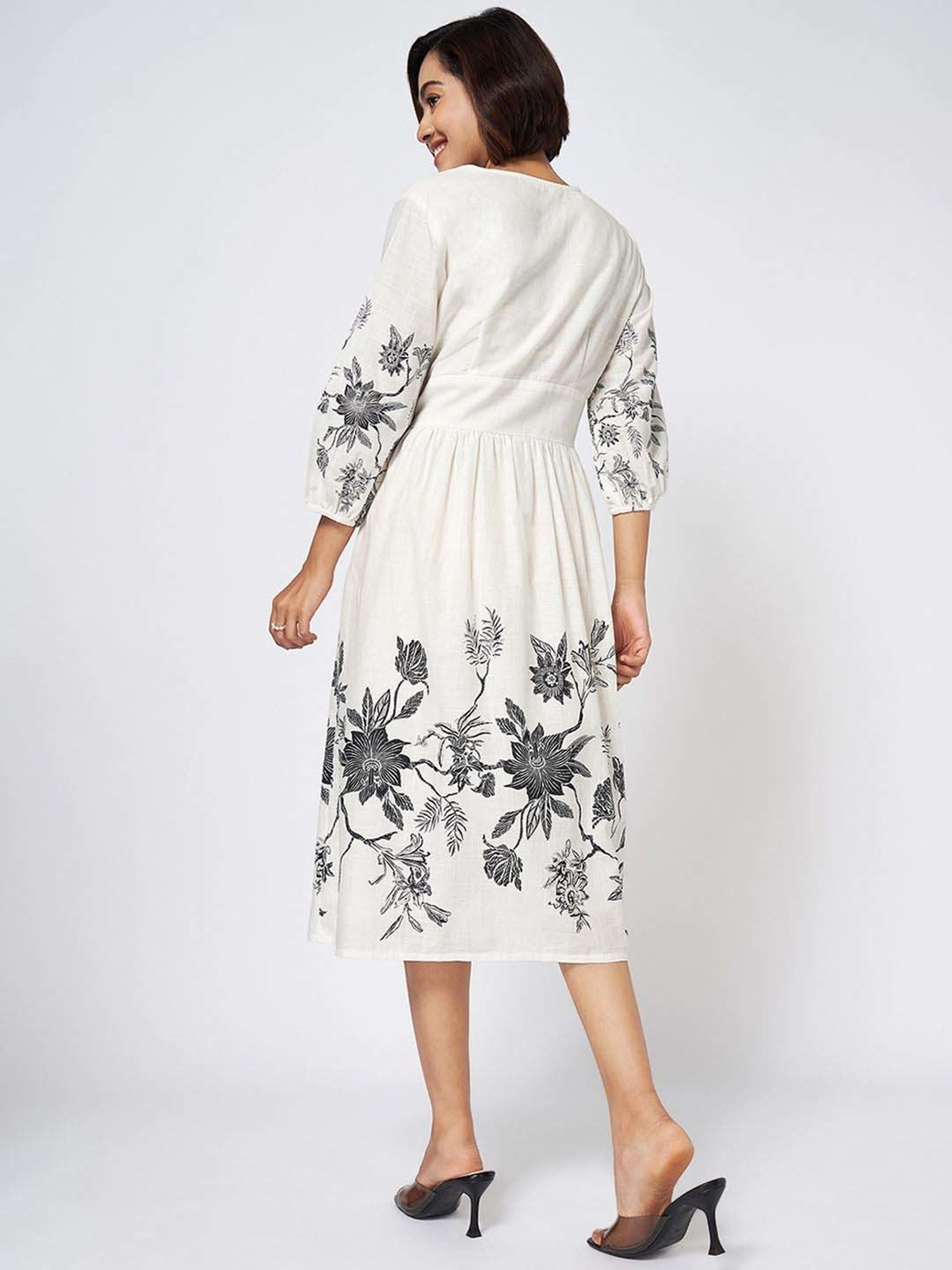 Honey by Pantaloons Off-White Printed A-Line Dress